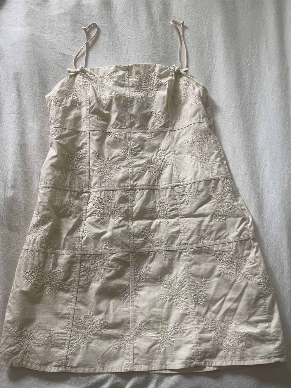 Zara Cream Embroidered Mini Slip Dress